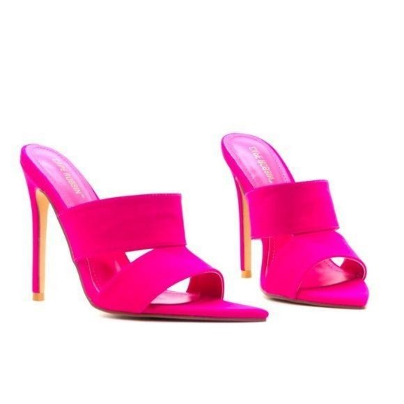 Shoes - Fuchsia Pointy Toe Double Band Mules